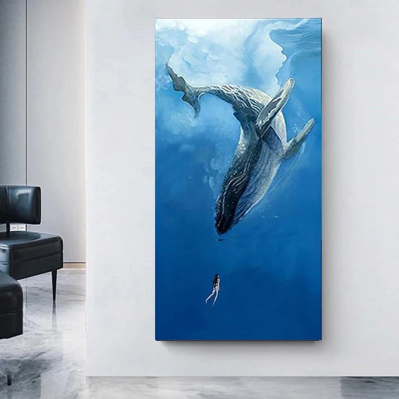 Amazon.co.jp: アニメ青いクジラキャンバス絵画現代漫画海景ポスターと